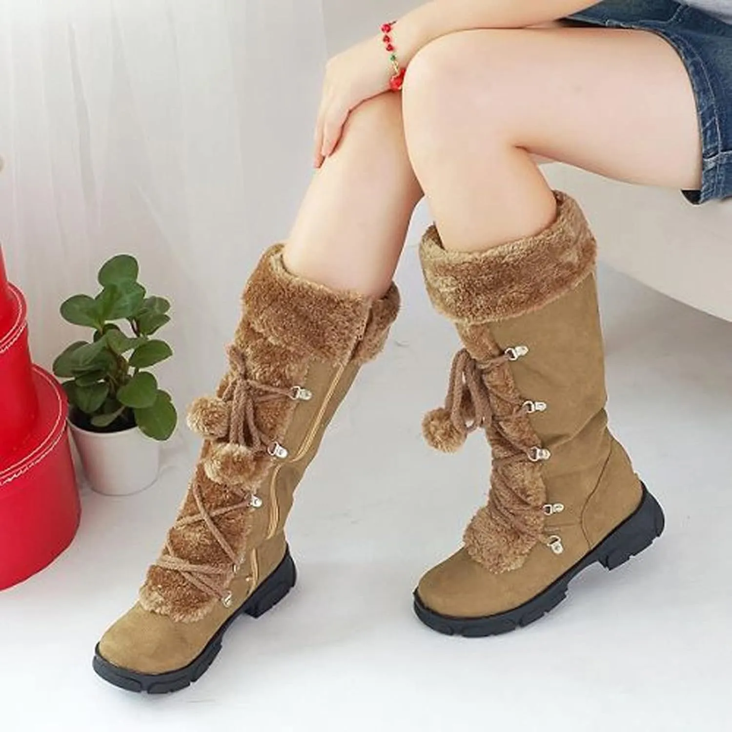 Womens Winter Shoes Wide Width Size 9.5 Woman Snow Boots Zapatos De Invierno Para Mujer Waterproof Boots for Women Women's Snow Boots Wide Calf Sales Clearance